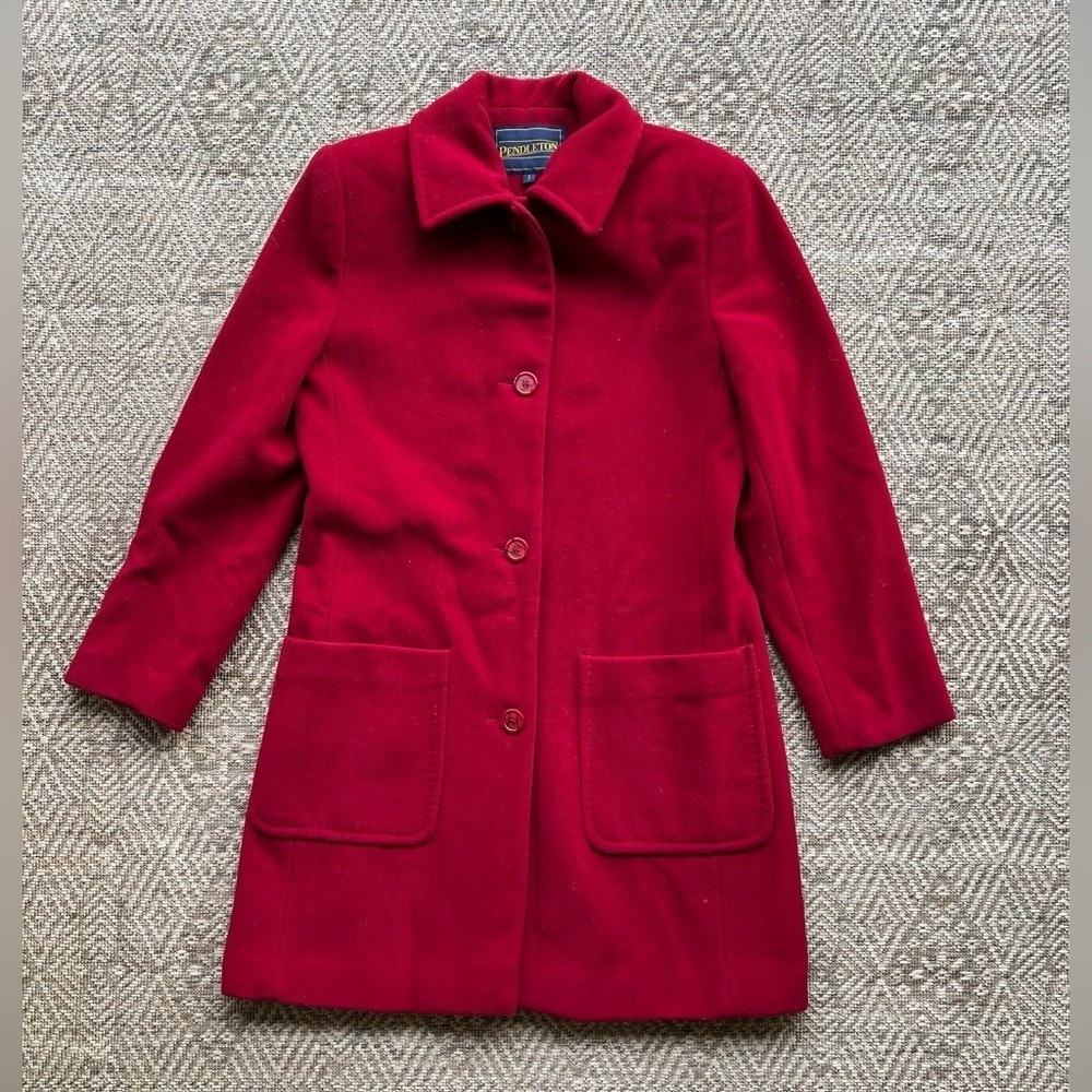 Vintage Pendleton Red Wool Cashmere Coat Jacket Midi Long Womens Size 8 - Picture 2 of 9